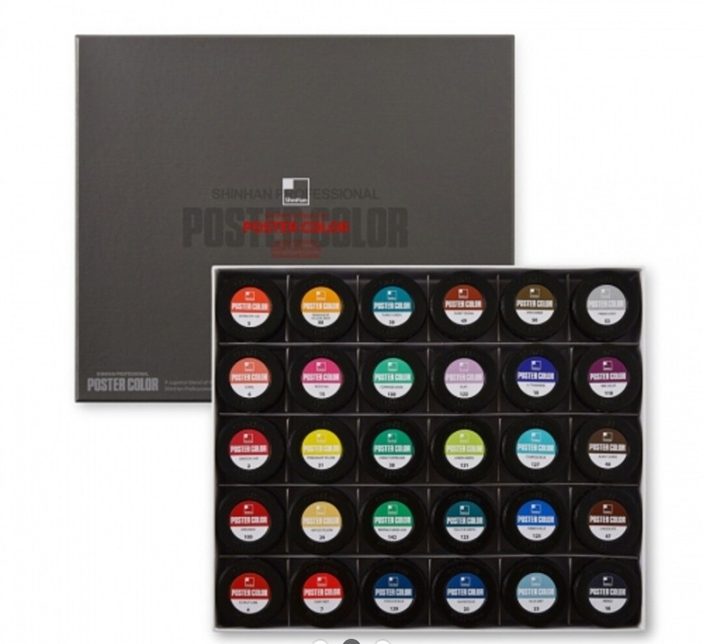 Shinhan Professional Poster Color Paint Set Opaque Watercolor 40ml 30 Colors A&B