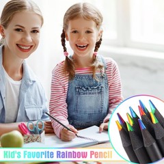 24 PCS 7 Color In 1 Rainbow Pencils For Kids Pre Sharpened With Sharpener