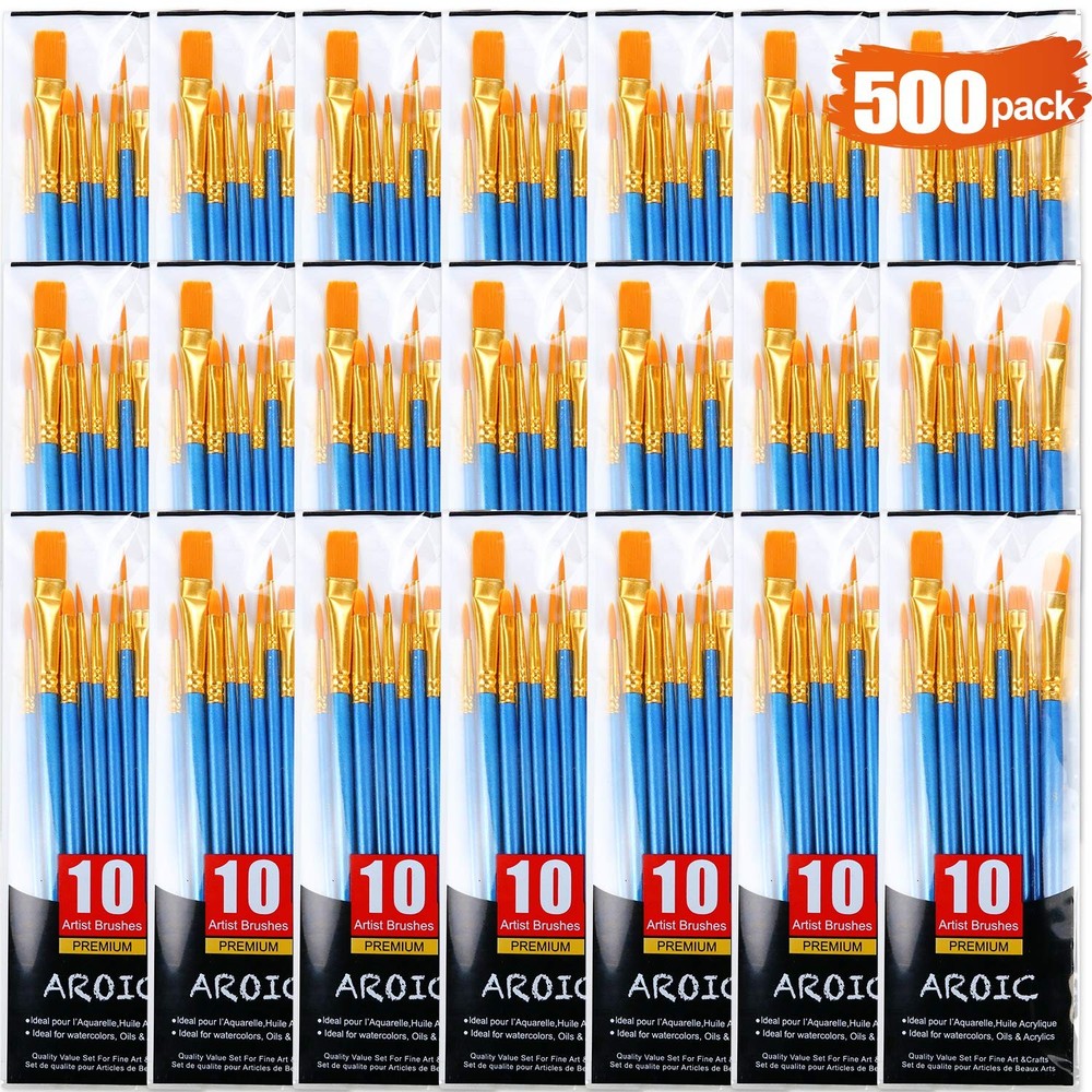 Acrylic Paint Brush Set, 50 Packs / 500 pcs Nylon Hair Brushes 500pcs, Blue