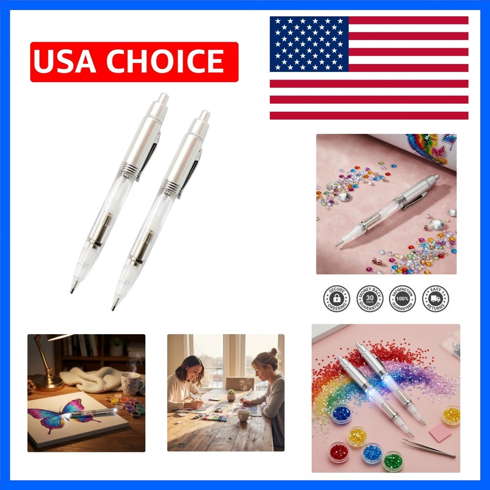2PCS White LED DIY Diamond Picture Pens,Lighted Drill Applicator for DIY Art,…
