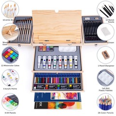 Set De Arte De Madera 85 Piezas Con Caballete Y Pinturas Para Artistas