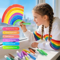 24 Pcs Suncatcher Paint Pens, Stained Glass Sun Catcher Pens 24 Colors 10ML E…