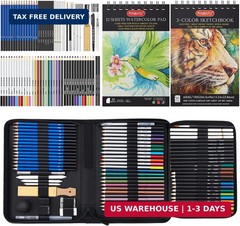 PANDAFLY 80 Drawing Set Sketching Kit, Art Supplies with 3-Color Sketchbook & Wa