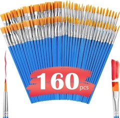 Small Paint Brushes Bulk 160 Pcs Nylon Hair Flat and Round Pointed Acrylic