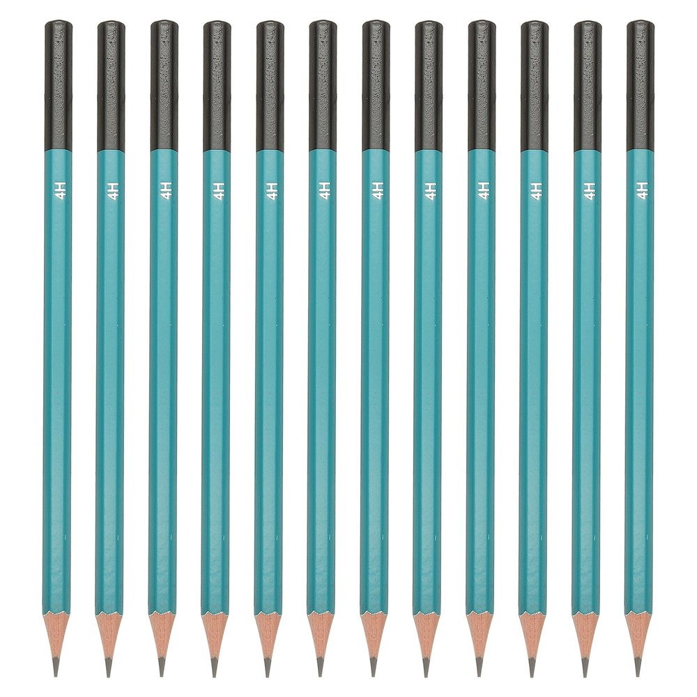 4H Drawing Pencils, 12PCS, Hexagonal , Black Refill, Green/Black Pole