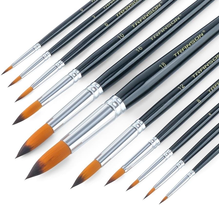 Transon Paint Brush Set 11pcs Round Brushes Watercolor Acrylic Gouache