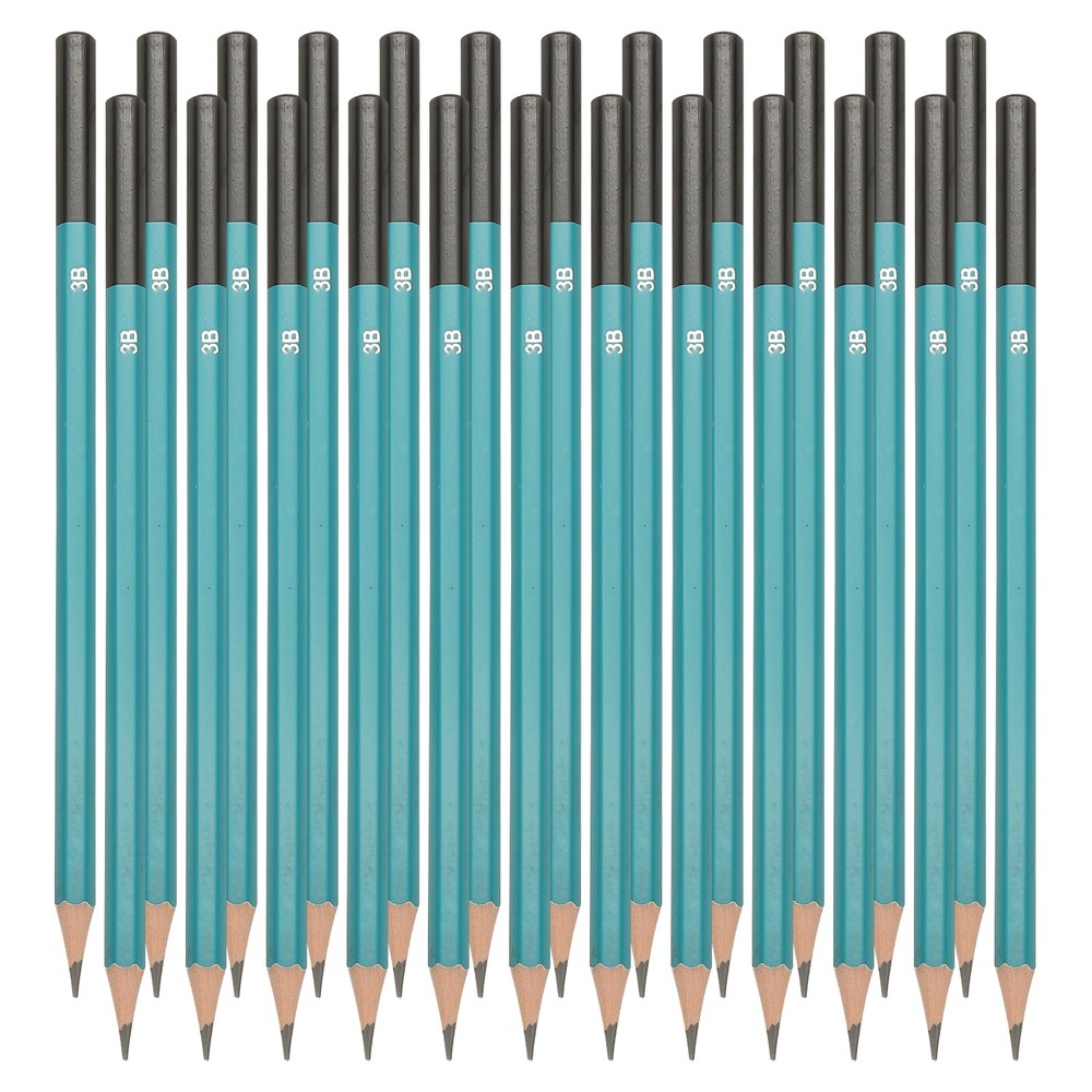 3B Drawing Pencils, 24PCS, Hexagonal , Black Refill, Green/Black Pole