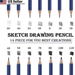 Daerthotk Pro Pencils 14 PCS, 14 Drawing Sketching Graphite Pencil Kit