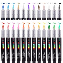 Acrylic Paint Markers Pens Brush Tip, 24 Assorted Colors Drawing Liquid Paint…
