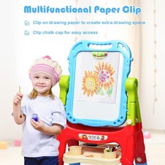 Height Adjustable Kids Art Easel Magnetic Double Sided Board w/ Accessories Blue