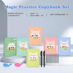 Magic Grooved Practice Copybook 5 Pack with Pens, Reusable Grooved Handwritin…