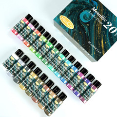 Hissico Metallic Acrylic Paint Set of Premium 20 Colors, Professional Grade Meta