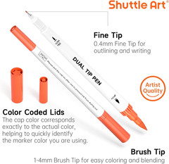 120 Colors Dual Tip Brush Marker Pens with 1 Coloring Book, Fineliner and Brush