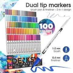 100 Watercolor Markers Set | Water Color Pens with Brush & Fineliner, Water-B…