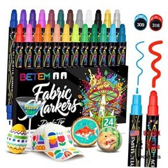 24 Colors Dual Tip Acrylic Paint Markers, Fabric 24 Colors Paint Markers