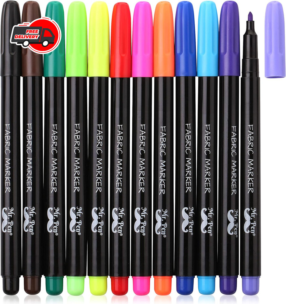 12Pc Fabric Markers Permanent Assorted Color Paint Pen for Clothes Shirts