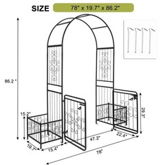7.2ft Black Iron Garden Arch with Arched Top and Gate Metal Arbor Trellis