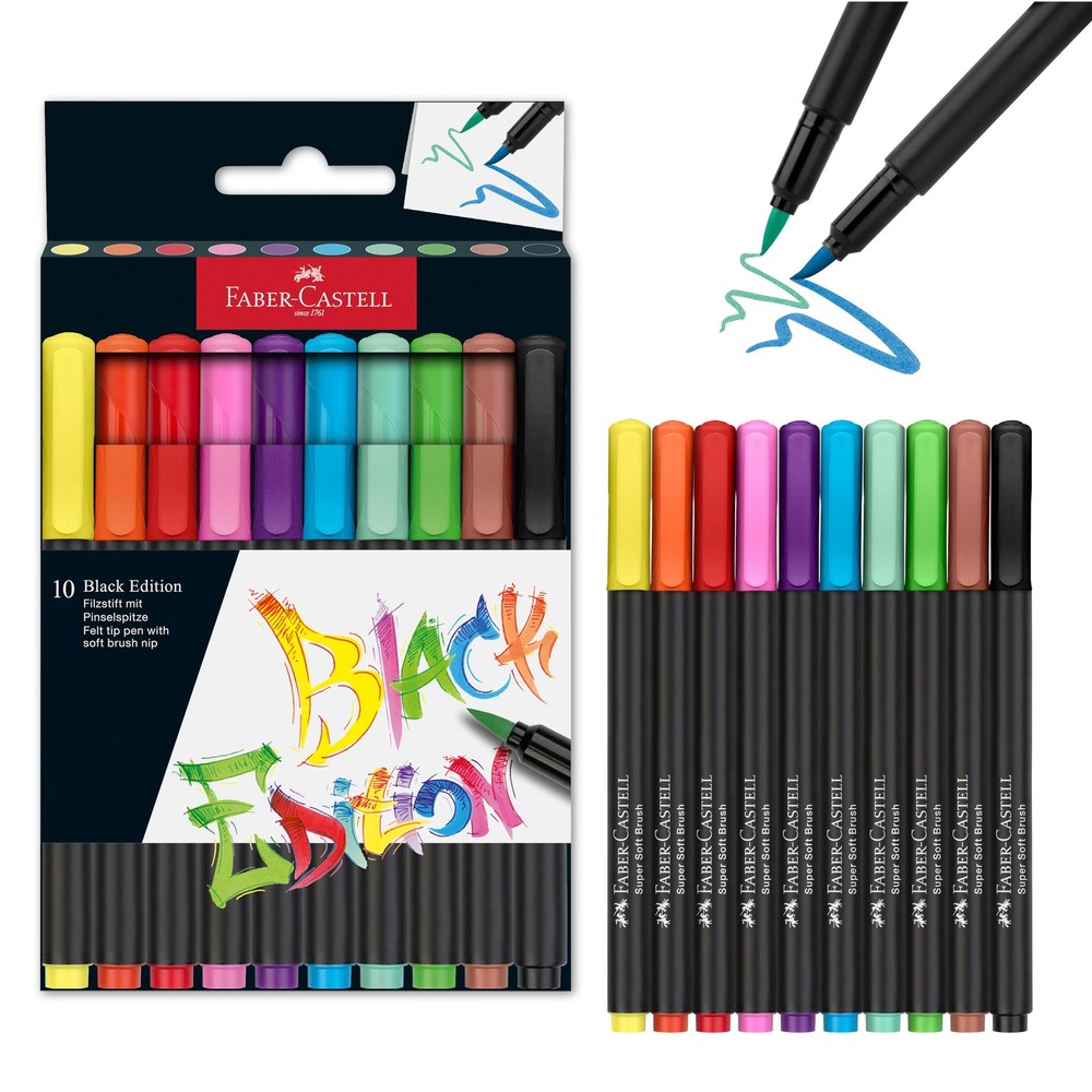 Faber-Castell Black Edition Felt Tip Pen 1 Count (Pack of 10), Multicolour