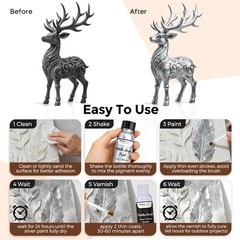 Liquid Silver Leaf Paint Kit 2x30ml Metallic Acrylic Chrome Varnish Wood Resin