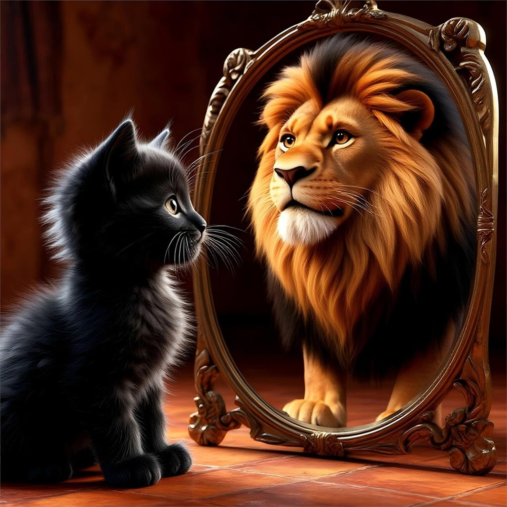 Diamond Painting Kit Kitten and Lion Full Diamond Round Art; 5D DIY Art Craft f,