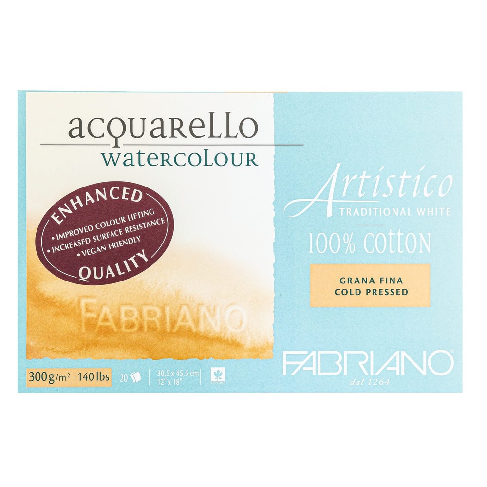 Fabriano Artistico Traditional White Watercolor Block, 140 lb./300 GSM, Cold …
