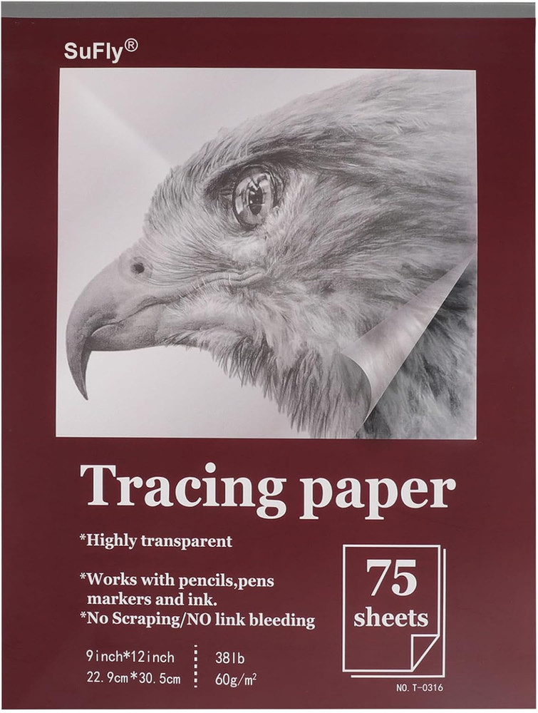 Tracing Paper for Drawing, 9 X 12” Tracing Paper Pad, 75 Sheets Transparent Vel