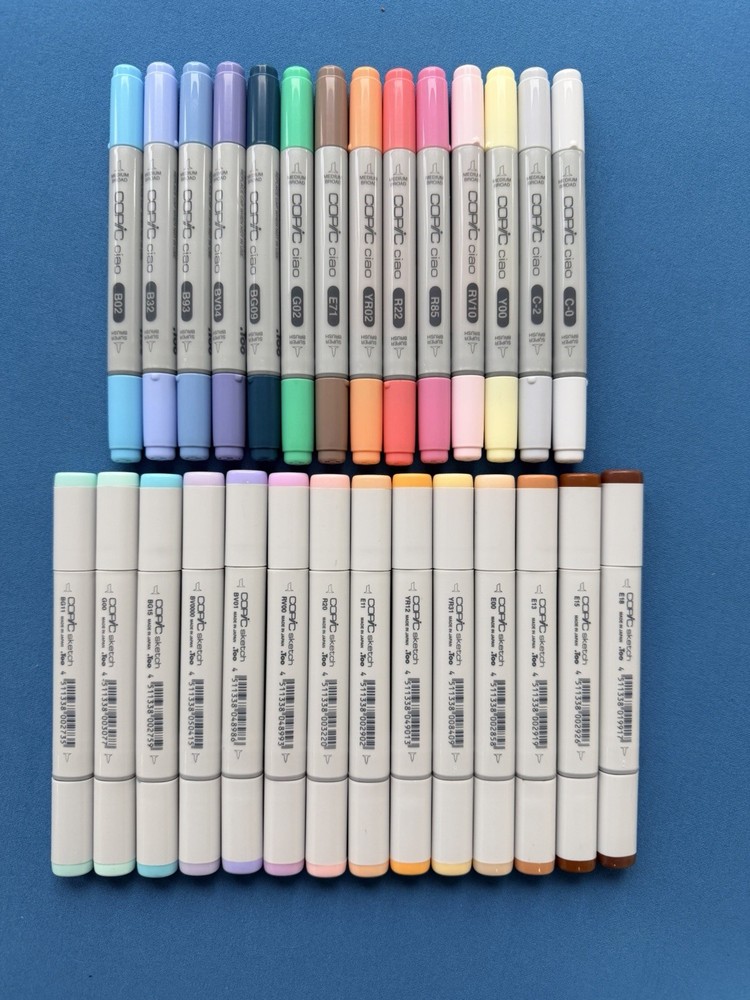 Lot of 28 Copic Sketch & Ciao Markers Assorted Colors Double Tip 14 Each