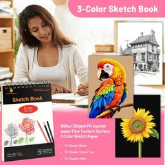 78pcs Drawing Kit Sketching Set Art Supplies with 3Color Sketchbook Colorful …