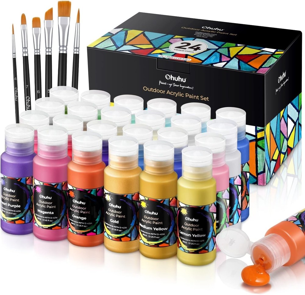 Outdoor Acrylic Paint for Metal, 24 Colors Paint Set, 2 oz./60ml Bottles for …