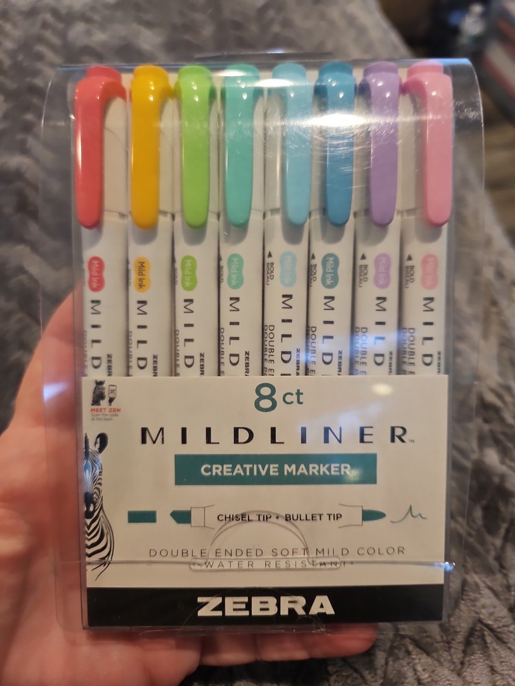 Zebra Mildliner Creative Double Ended Water Resistant Markers 8 Ct SEALED NEW