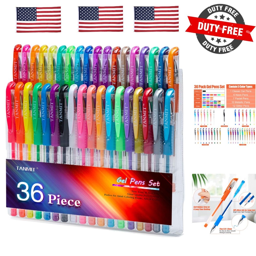 36 Colors Gel Pens Set for Adult Coloring Books, Colored Gel Marker with 40% …