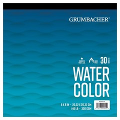 Watercolor Pad, Cold Press, Tape Bound, 8 x 8 inches, 140 lb/300 GSM, 30 Sheets