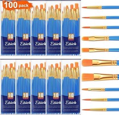 ESRICH Acrylic Paint Brushes Set, 10 Packs/ 100 Pcs Watercolor Brushes,Nylon Bru