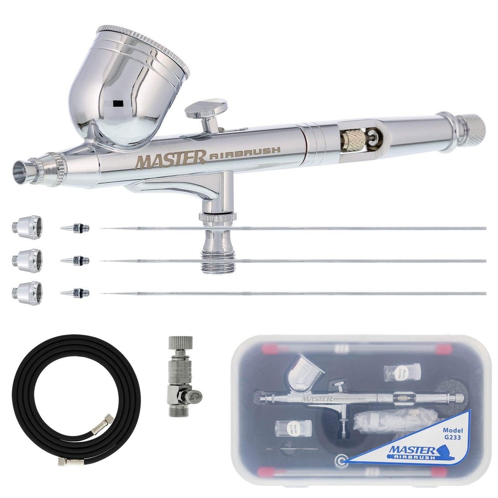 Master Airbrush G233 Performance Pro Airbrush Kit with 3 Nozzle Sets (0.2, 0….