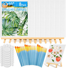 54 Pack Canvas with Easel Set 8 X 10 Inch Canvas Boards with Wooden Easels, Pai