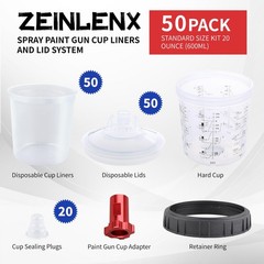 HVLP Paint Sprayer Mixing Cups – 20oz (600ML) Disposable Kit with 50 Lids for Au