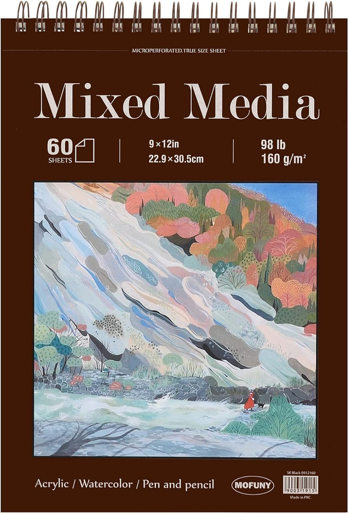 Mixed Media Sketchbook 9″ X 12″ – Multimedia Sketchbook Hardcover, Spiral Bound,