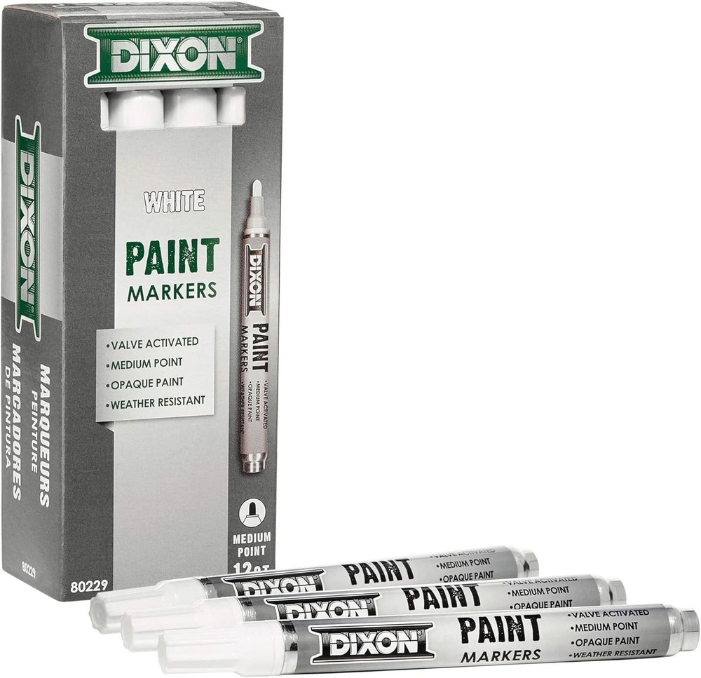 Dixon Paint Markers, Medium Tip, Box of 12, WHITE (80229)