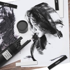 24 PCS Compressed Charcoal Sticks Soft Medium Hard Square Kit Black White DIY