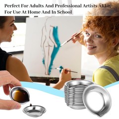 MBAIYO 18Pcs Small Round Paint Trays, Painting Color Palette Silver