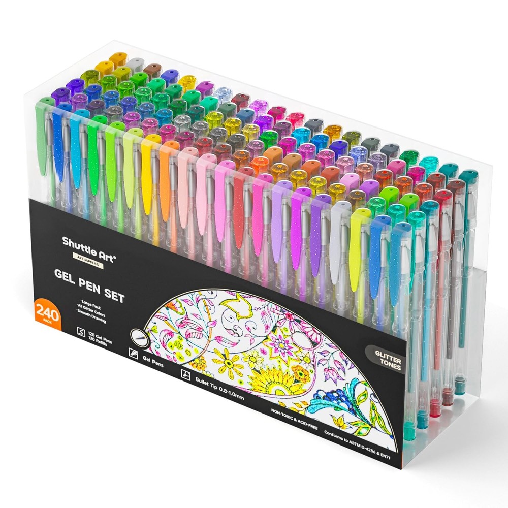 240 Pack Glitter Gel Pens, 120 Colors Glitter Gel Pen Set with 120 Refills for