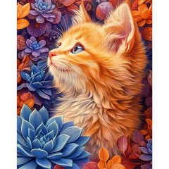 Cat Paint by Numbers Kit for Adults Beginner-Cat Flowers Adult Paint by Number K