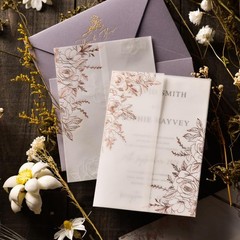 Pre Folded Vellum Jackets for 5×7 Invitations Rose Gold Foil Pattern 50 Pack