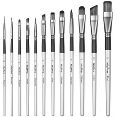 Nicpro 12PCS Artist Paint Brush Set, Craft Brushes for 12 pcs, Silver