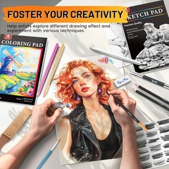 106 PCS Art Supplies Sketching Kit, Pro Drawing Pencils with 3-Color Sketchbook,