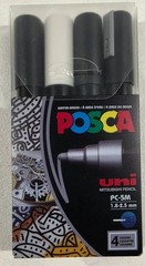 Uni POSCA Paint Marker Art Pens PC-5M Medium Set of 4 – Black/Gold/Silver/White