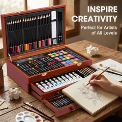 TMOL Art Supplies, 175-Pack Deluxe Art Set Drawing Painting Kit with 2 Drawing P