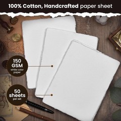 50-Sheet Handmade 100% Cotton Watercolor Paper | 12×16 inch, 150 GSM Deckle-Edge