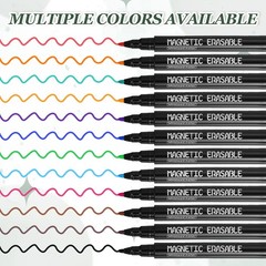 12Pcs Magnetic Whiteboard Pen, Dry Erase Markers with Eraser Cap, Black