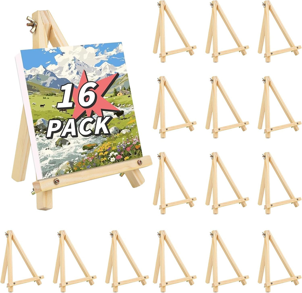 16 Pack 9 Inch Easel for Painting, Wooden Easel Stand Canvas Stand for Sign Tabl